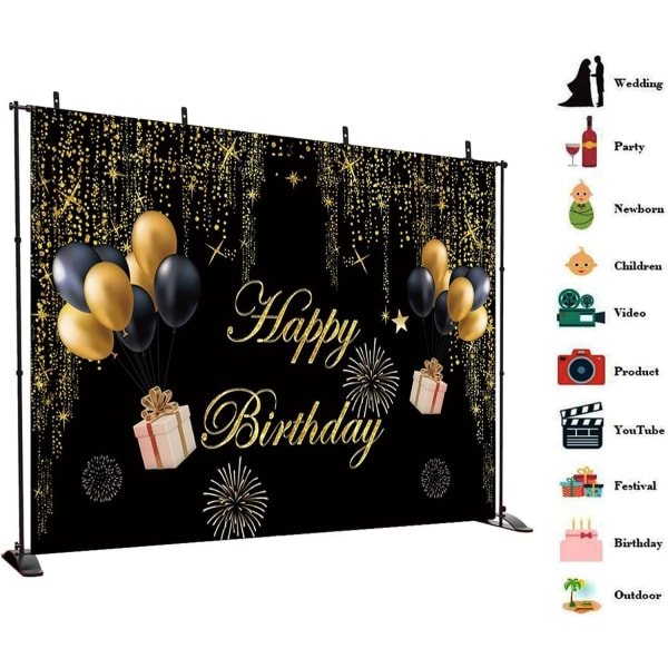 Glitter Guld Tillykke med fødselsdagen Baggrund Sort Guld Balloner Fødselsdag Baggrund  Tema Fødselsdagsfest Fødselsdagsfest Baggrund Banner Banner 7x5ft