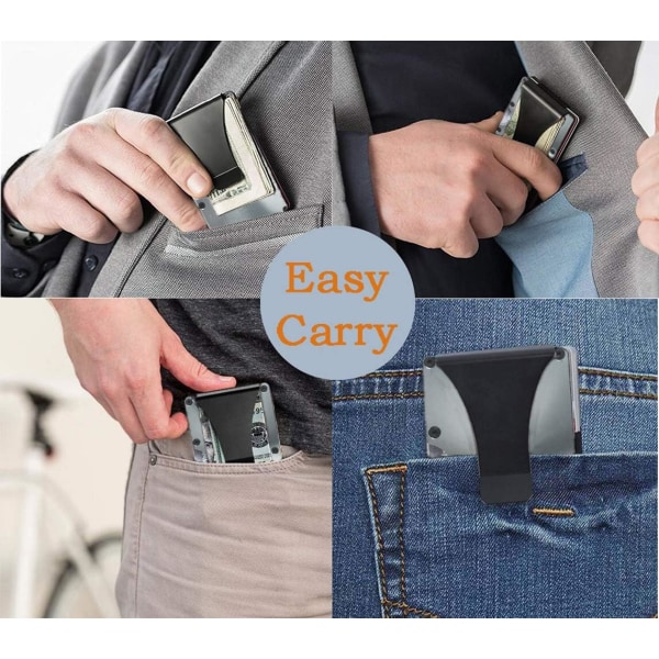 Metalpunge til mænd med Pengeclips - Slank Minimalistisk Aluminum Wallet Kreditkortholder RFID-blokering (Cd Raised Grain, Grå)