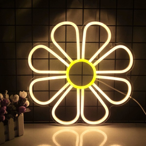 LED-neonlys for veggdekor Blomsterformet lysskilt for soverom, julegave, butikk, ungdomsrom, sovesal (12,6 x 12,6 tommer) - varm hvit