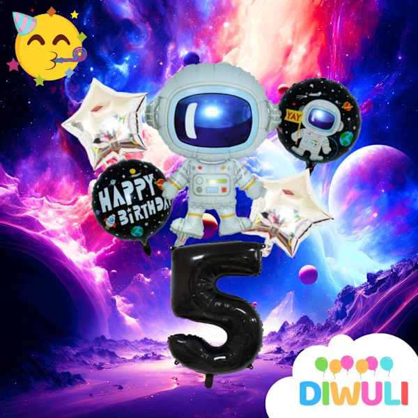 Avaruusilmapallot syntymäpäivä 5 vuotta setti - Astronautti ilmapallo, ulkoavaruus ilmapallot, numero 5 ilmapallo musta, 5. syntymäpäivä koristetarvikkeet tähtifolio iso