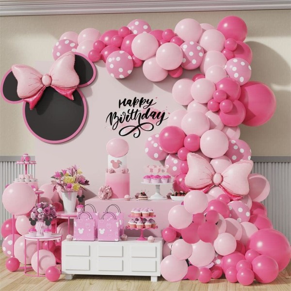 Rosa ballongbågesats för rosa mus Ballonger för baby shower Bröllopsfödelsedagsfest dekoration Flickor Festdekoration