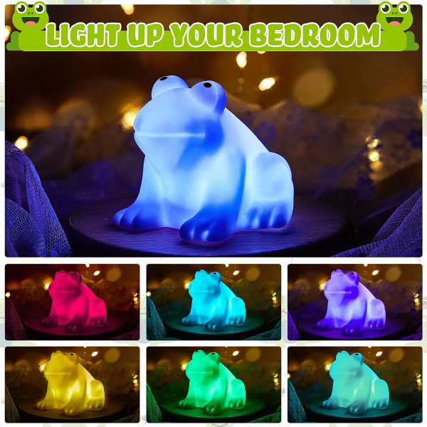Søt LED-natt Kreativ fargeskiftende frosk-sopplampe Glødende fargerikt LED-nattlys for barn på soverommet Skrivebordsfest (frosk nattlys)