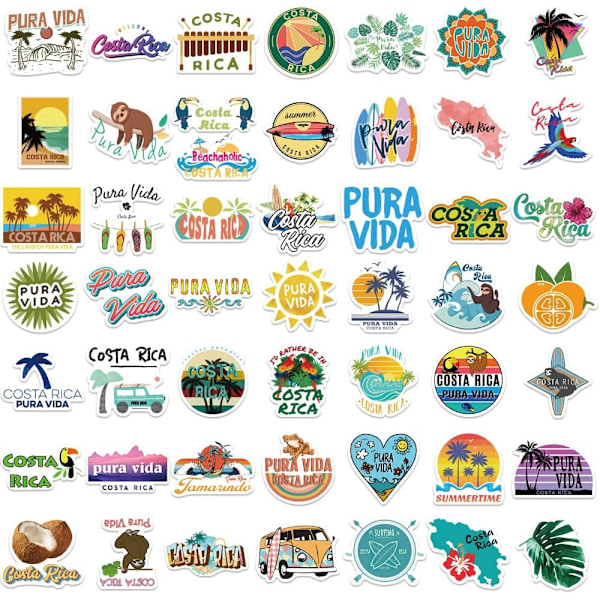50 kpl Costa Rican maisema-aiheisia tarroja, vedenpitävät vinyylitarrat vesipulloon, kannettavaan tietokoneeseen, puhelimeen, romanttiseen, päiväkirjaan, lahjoja juhlatarvikkeisiin