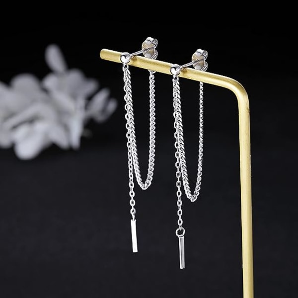 925 Sterling Silver Bar Dangle örhängen för kvinnor tonårsflickor Threader örhängen kedja