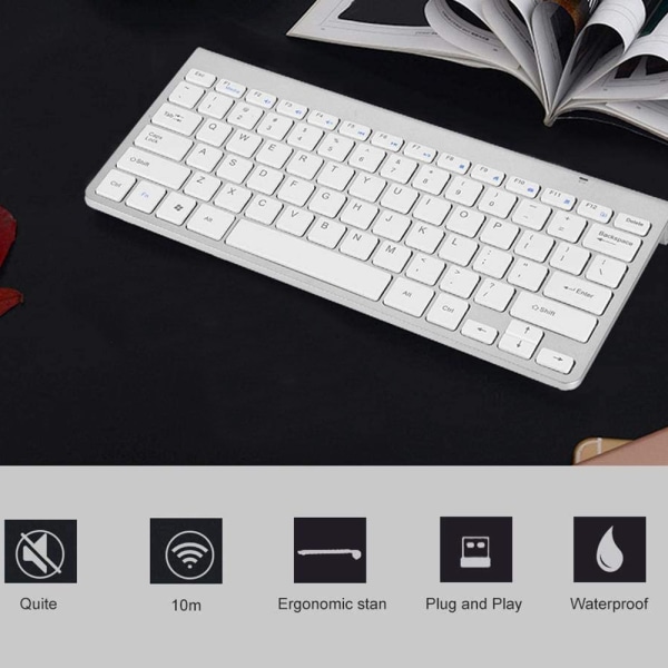 Tastatur- og musesett, 2,4G trådløst tynt tastatur med trådløs mus Combo-sølvsett med tastatur og mus
