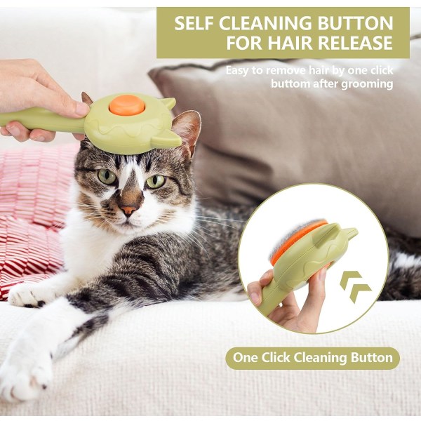 Pet Grooming Brush, Pet Hair Cleaner Remover Brush Selvrensende kattepleiebørste for kort, langhårede katter Hundefjerning med renseknapp (grønn)