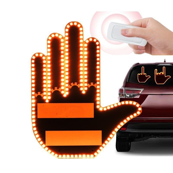 HD-sormielevalo kaukosäätimellä, LED-auton takapenkin ikkunan merkki, sormivalo, käsimerkki, hauska auto, kuorma-auto, autotarvikkeet
