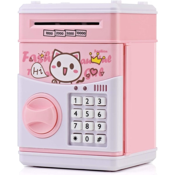 Elektroninen kissan säästöpossu lapsille Cash Cartoon ATM Money Saver Bank lapsille salasanalla ja musiikilla Upea lahjalelu (vaaleanpunainen)