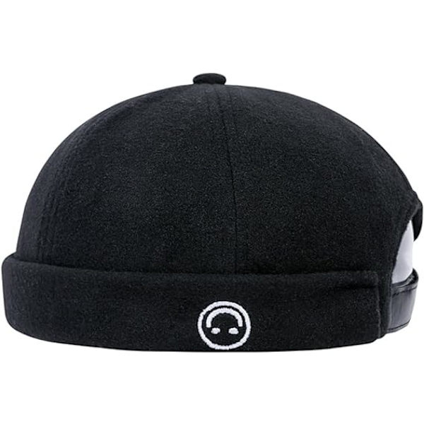 Bremsløs hatter Beanie Skullcap Arbeider Sailor Cap Retro Rolled Cuff Skull Caps med justerbar（Svart）