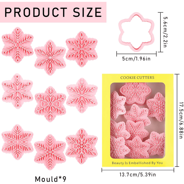 Julekageform, 9 stk. 3D-kageform, julekageform, plastikkageform, kiksform til jul,A