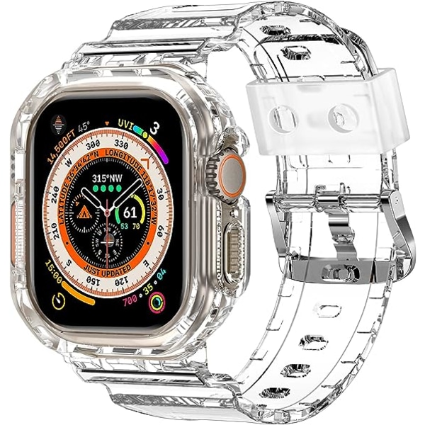 Kompatibel for krystallklare Apple Watch-bånd, 49 mm med støtfangerveske for menn kvinner Jelly Sport-veske og bånd