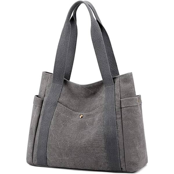 Kvinder Lærred Tote Håndtasker Multi-lomme Retro Casual Skuldertaske Top Håndtag Satchel Tote Pung