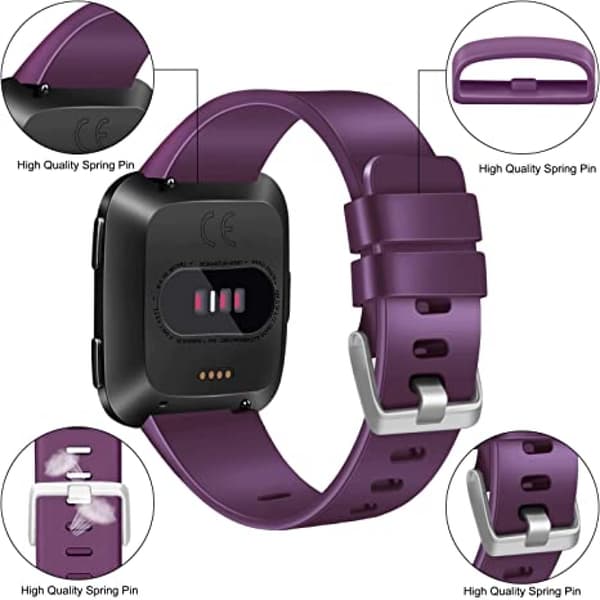 PACK 3 Soft Silicone Bands for Fitbit Versa 2 / Fitbit Versa / Fitbit Versa Lite Classic Adjustable Sport Bands for Women Men Small Large (No Tracker)