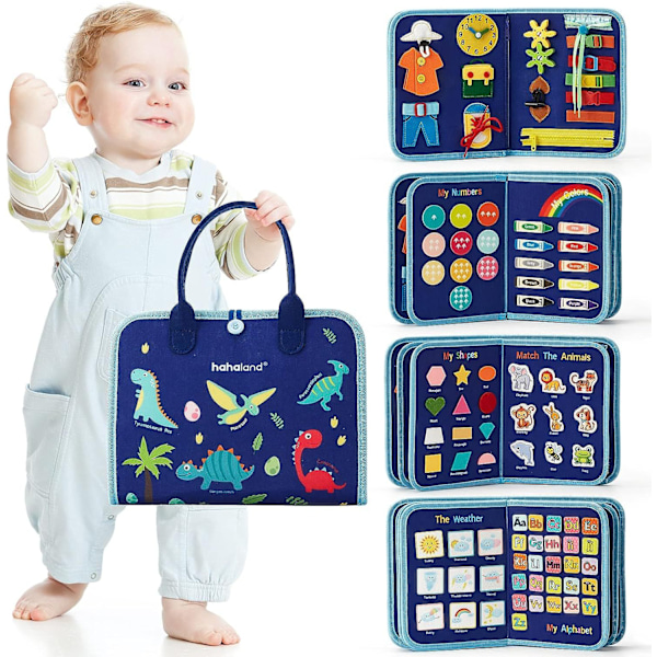 Busy Board för småbarn 5 lager, aktivitetsbräda, Montessori leksak baby från 1 2 3 4 5 år flicka pojke, pedagogisk sensorisk leksak, motorikbräda Blue five-layer dinosaur 22*28cm