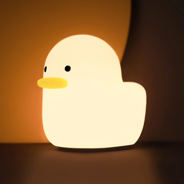 Cute Duck Animal Silikone Nursery Night Light Genopladelig Bordlampe Sengelampe med Touch Sensor til Baby Piger Kvinder Soveværelser, Stue