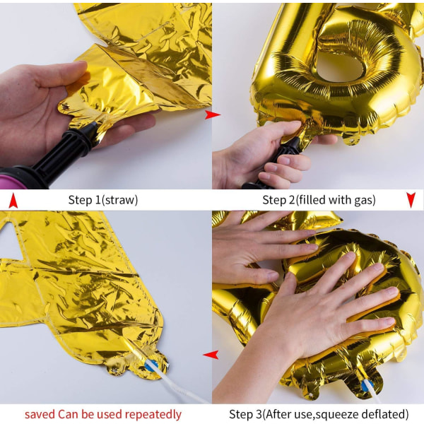 3D Guld Tillykke med fødselsdagen Balloner Banner med bånd sugerør, 16 tommer Mylar folie bogstaver Fødselsdagsskilt Banner Ballon Vimpel Genanvendelig