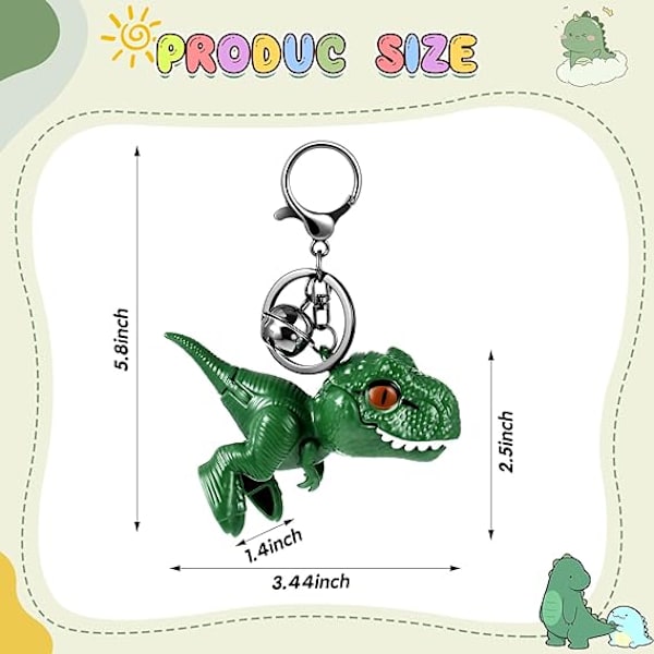 Söt dinosaurie nyckelring, Kawaii tecknad gåva nyckelring rörlig dinosaurie bil nyckelringar för kvinnor män ryggsäckar, brun och grön