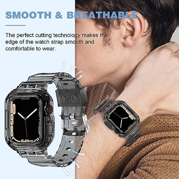 Kompatibel for krystallklare Apple Watch-bånd, 49 mm med støtfangerveske for menn kvinner Jelly sportveske og bånd / svart