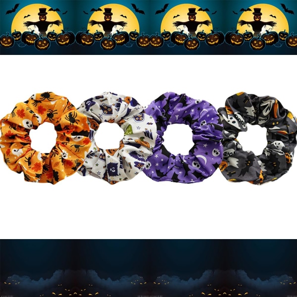 Satin Halloween hår scrunchies kranie hårbånd græskar hår tilbehør, edderkop flagermus scrunchies spøgelse hårbånd til kvinder (kranie, spøgelse, edderkop, flagermus)