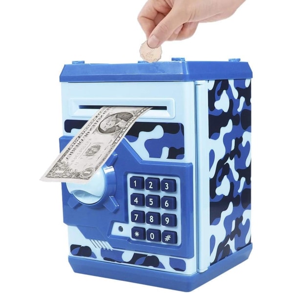 Säästöpossu Elektroninen Minipankkiautomaatti lapsille Baby , Turvallinen Kolikkopankki Rahansäästölaatikko Salasanakoodilukko lapsille, Pojille Tytöt Paras Lahja (naamiointi)