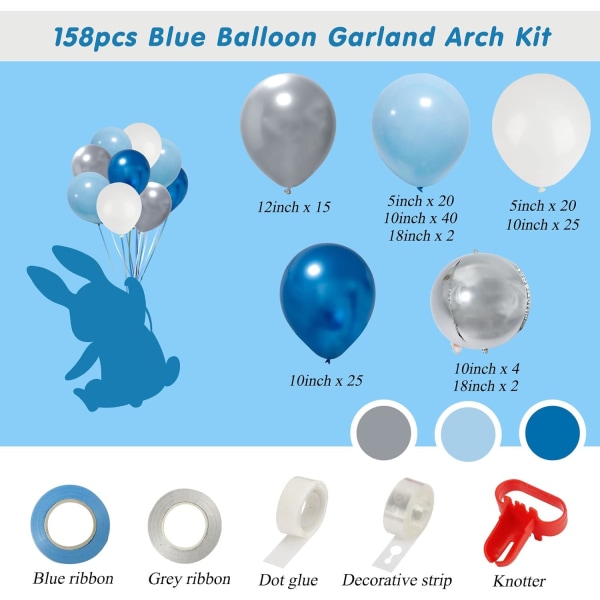 147 kpl Blue Balloon Garland Arch Kit Metallinen Pastellisininen Valkoinen Lateksi Ilmapallot ja 4D Hopea Ilmapallot Set