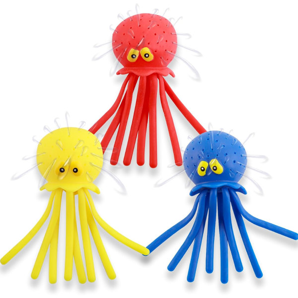 3 STK blæksprutte vandbolde - gummi blæksprutte badelegetøj - sensorisk stressaflastning pool legetøj - sød blæksprutte vand legetøj, diameter: 6,5 cm