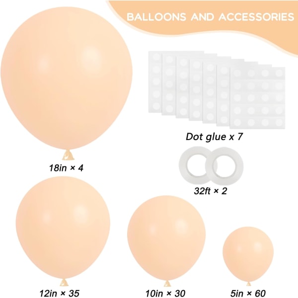 129 stk nøgen balloner forskellige størrelser 18 12 10 5 tommer latex abrikos ballon garland bue