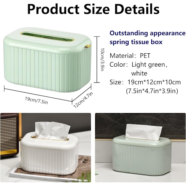 Nordisk stil vægmonteret tissueholder, tissueboks, toiletpapirholdere, tissueholder med låg til badeværelse, soveværelse, spisebord, kontor (grøn)