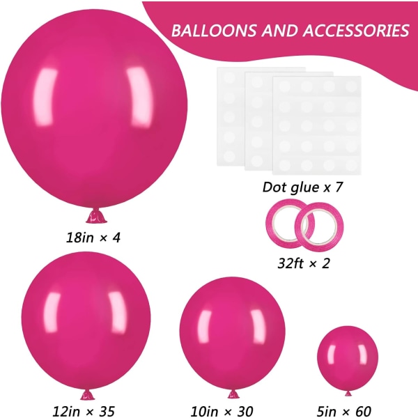 129 st ljusa rosa ballonger i latex i olika storlekar 18 12 10 5 tum festballongset