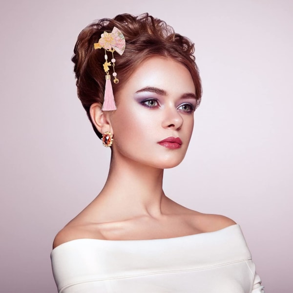 2 st hårspännen Blomma hårnålar med tofs hår hårspänne hår prydnad för kvinnor flickor kostym hår tillbehör rosa