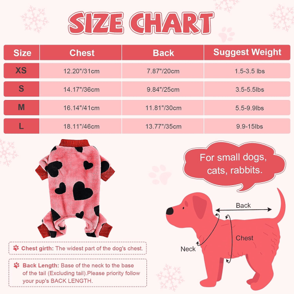 Chihuahua Pyjamas för små hundar Fleece Valp Pjs Onesie Vinter Varma Små Hundkläder Hundtröja Jumpsuits Söta Husdjurskläder Outfits -L