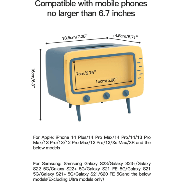 Retro TV-formet servietbeholder med telefonholder til multifunktionel servietbeholder til køkken, soveværelse, kontor, stue, badeværelse, servietbeholder, gul