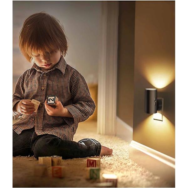 2-pack LED night light with plug - twilight sensor, adjustable 5-300 lm, warm white, dimmable for kitchen and h