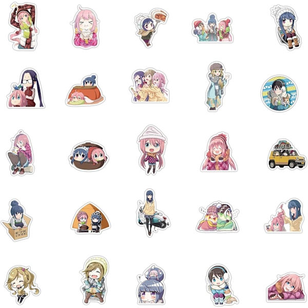 Yuru Camp -sarjakuvatarrat, 50 kpl japanilaisia animesivuja, vedenpitävät vinyyli-tarrat kannettavalle tietokoneelle, vesipullolle, rullalaudalle, matkatavaroille, lapsille, teini-ikäisille ja aikuisille