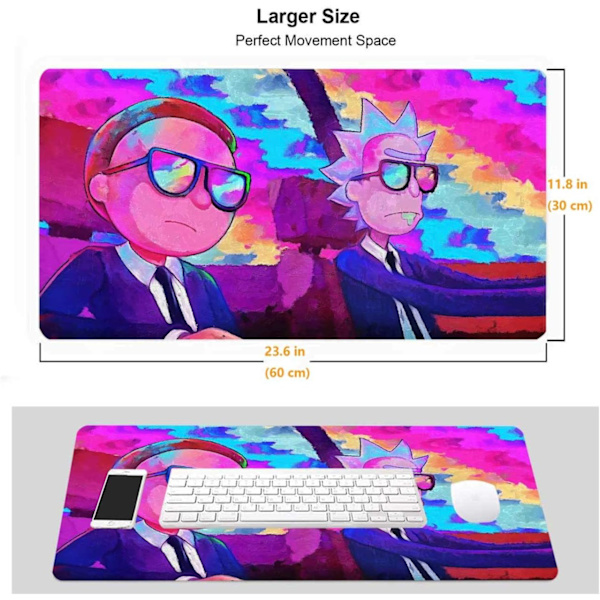 Anime-aiheinen suuri pelihiirimatto XL, kestävä hiirimatto liukumattomalla pohjalla ja ommelluilla reunoilla, vedenpitävä ja sileä pinta, 11,8x23,6x0,12 tuumaa