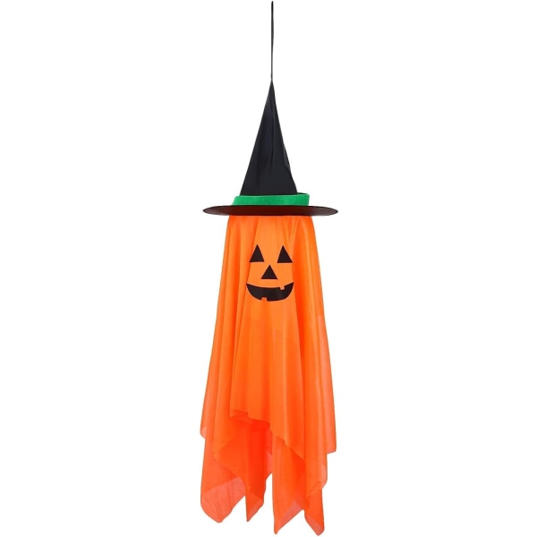 Gresskar med heksehatt - forhåndsinstallert Halloween-dekor Witch Ghost-gresskar, utendørs/innendørs hengende pyntegjenstander for festgårdsdør Vindu-treveranda