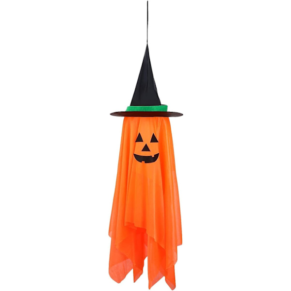 Pumpan med häxhatt - Förinstallerad Halloween-dekor häxspöke pumpa, utomhus/inomhus hängande prydnader för festgård dörr fönster träd veranda