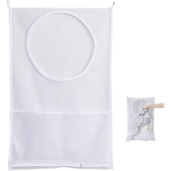 Pyykkipussi, isokokoinen pyykinkestävän säilytyspussi, riippuva vaatekaappipussi, kylpyhuoneeseen (valkoinen)