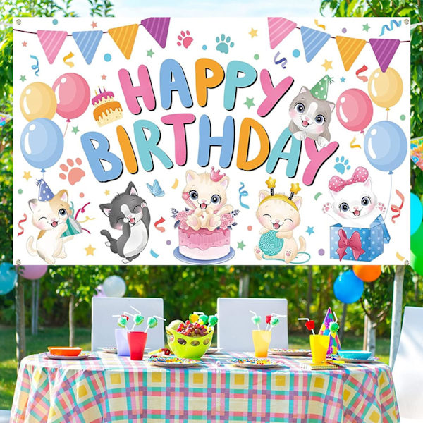 Katt Grattis På Födelsedagen Bakgrund Kawaii Cartoon Katt Fotografi Bakgrund Husdjur Kattunge Tema Födelsedagsfest Dekoration Tillbehör