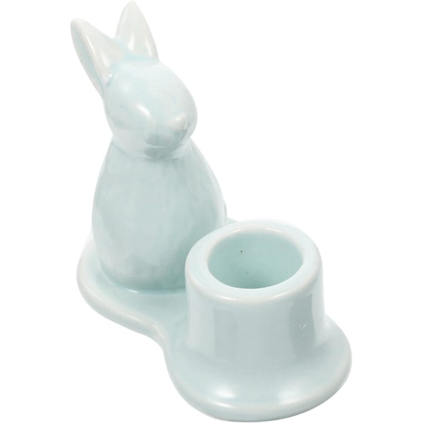 Porslinskaninljushållare Påsk Keramik Kaninljusstake Påskljusstake Kaninfigurer Äggkoppshållare, ljusblå