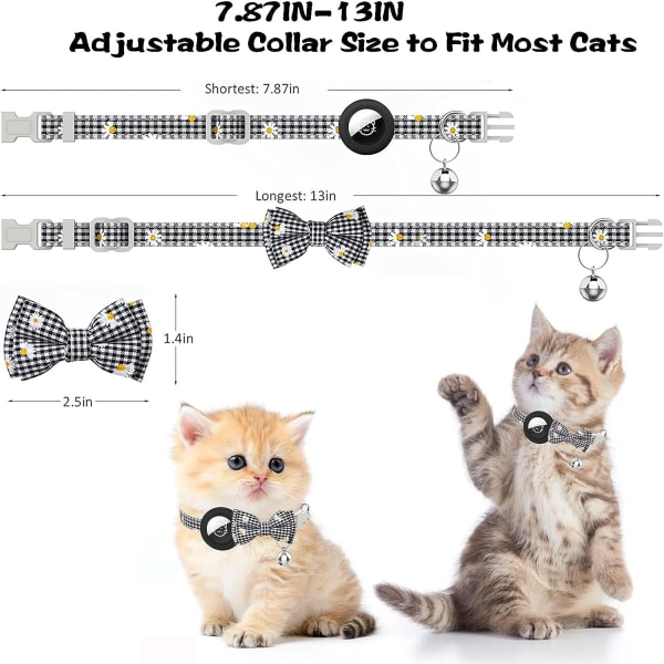 stk Airtag kattehalsbånd med klokke, justerbart kattungehalsbånd med vanntett holder Kompatibel med Airtag Bowknot Design Dyreutstyr – oransje
