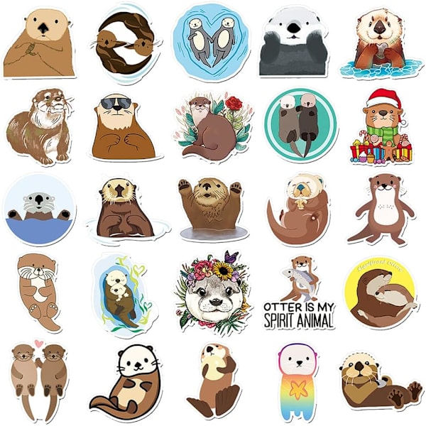 Otter Vandtætte Vinylklistermærker Dekorative Klistermærker til Vandflasker Notebook Laptop Tablet Kop Bil Scrapbog, Tegneserie Dyreaftryk (Otter-50stk)