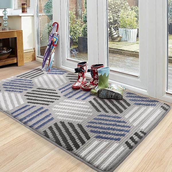 Mjuk, absorberande och tvättbar entrématta för inomhusbruk, dörrmatta för inomhus, utomhus, sovrum, kök, entré, hall - 50 x 80 cm, blå