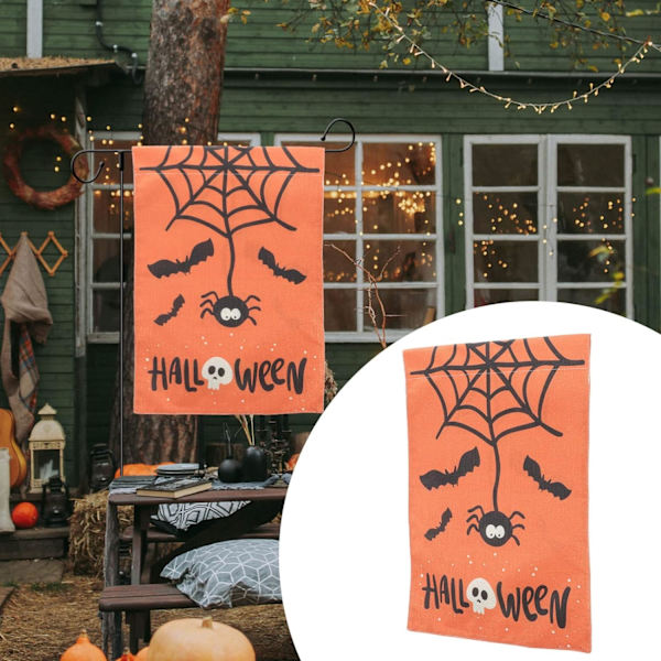 Flagg 2 stk Halloween Hage Flagg Hodeskalle Edderkoppnett Velkommen Velkommen Dobbeltsidig Burlap Hage Skilt for Hengedekorasjon Utendørs Høstdekor