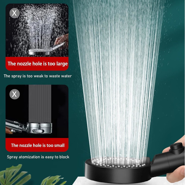 5-modus vannbesparende dusjhode, justerbart dusjhode, One-Touch Stop, Høytrykksbaderom Universal (svart)