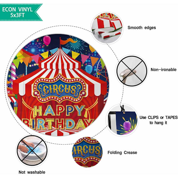 5x3ft Röd Karneval Cirkus Bakgrund för Pojkar Flickor Karusell Tält Glad Födelsedag Tema 1:a Första Bday Baby Shower Fest Dekorationer Banner
