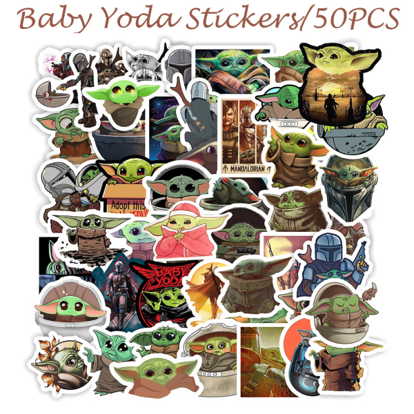 Baby_Yoda klistremerker [50 stk] Bærbare vinyl vanntette klistremerker, vannflaske bil krus datamaskin gitar skateboard bagasje sykkel støtfanger, gave til barn