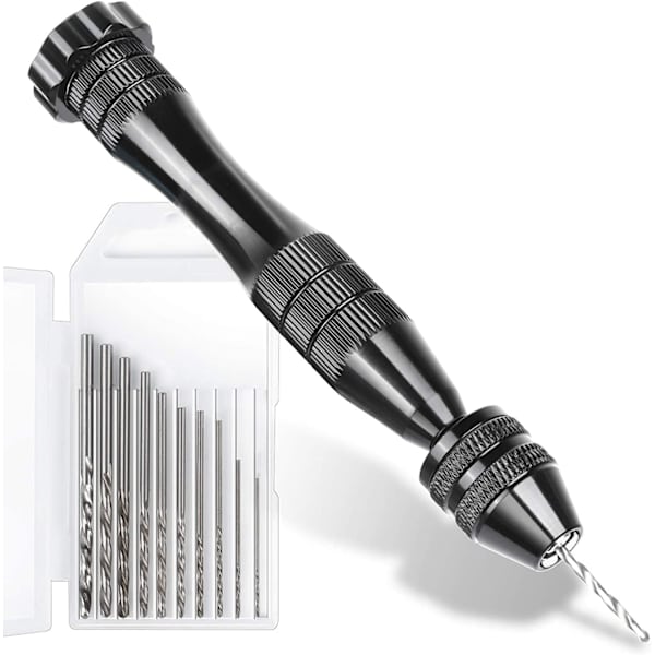Pin Vise for Resin Casting Molds, Stålhåndboremaskin, Resin Drill med 10 PCS Drill Bit, Precision Hand Drill Tools（Svart）