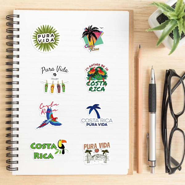 50 kpl Costa Rican PVC-vedenpitävät tarrat, vesipullotarrat, vinyylitarrat kannettavalle tietokoneelle, rullalaudalle, matkatavaroille, moottoripyörälle, polkupyörän tarrat