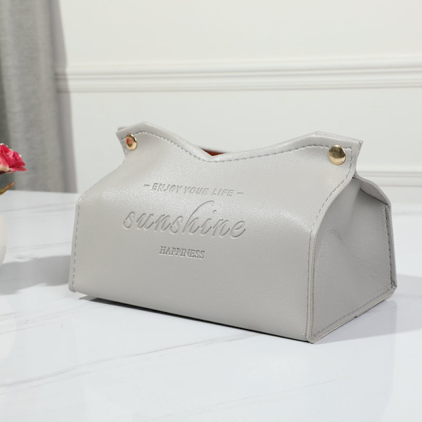 Servietboksbetræk, PU-læder servietboksholder, Kleenex-boks etuiarrangør til badeværelse, køkken og kontorindretning (Lysegrå)